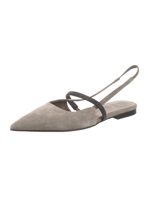 Brunello Cucinelli Suede Beaded Accents Slingback Flats