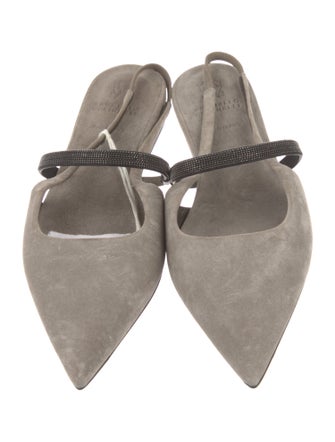 Brunello Cucinelli Suede Beaded Accents Slingback Flats