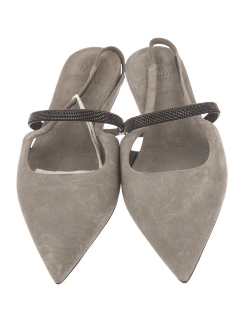 Brunello Cucinelli Suede Beaded Accents Slingback Flats