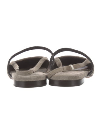 Brunello Cucinelli Suede Beaded Accents Slingback Flats