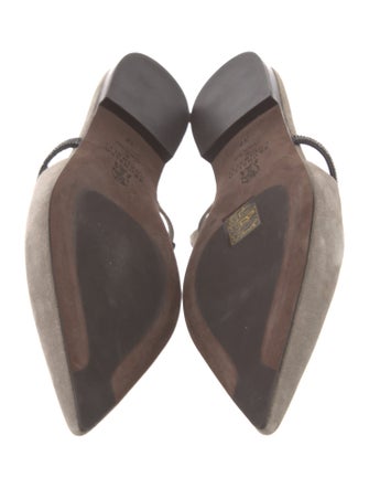 Brunello Cucinelli Suede Beaded Accents Slingback Flats