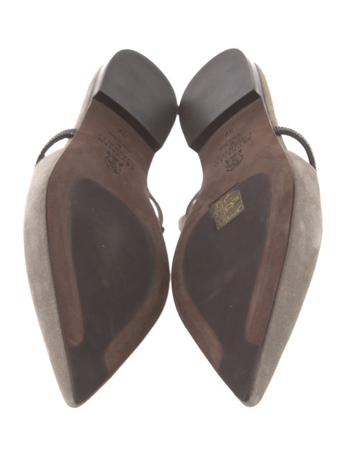 Brunello Cucinelli Suede Beaded Accents Slingback Flats