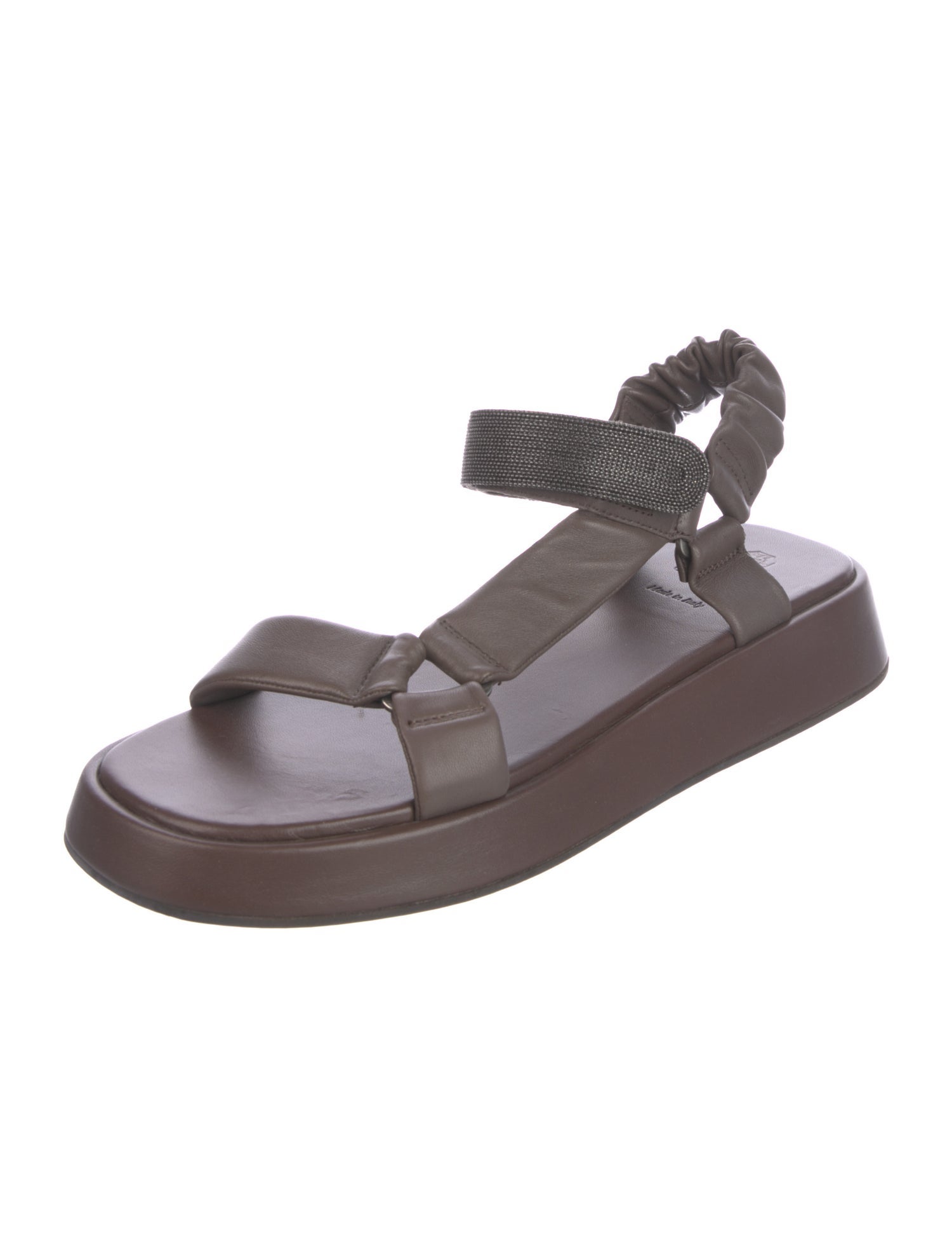 Brunello Cucinelli Monili Leather Slingback Sandals