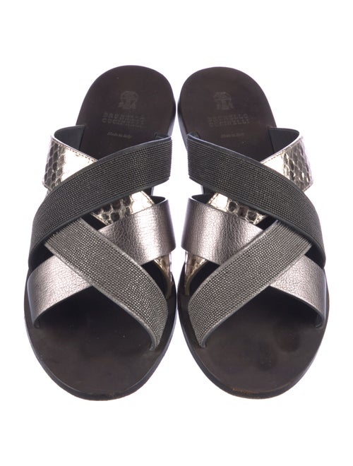 Brunello Cucinelli Leather Animal Print Slides