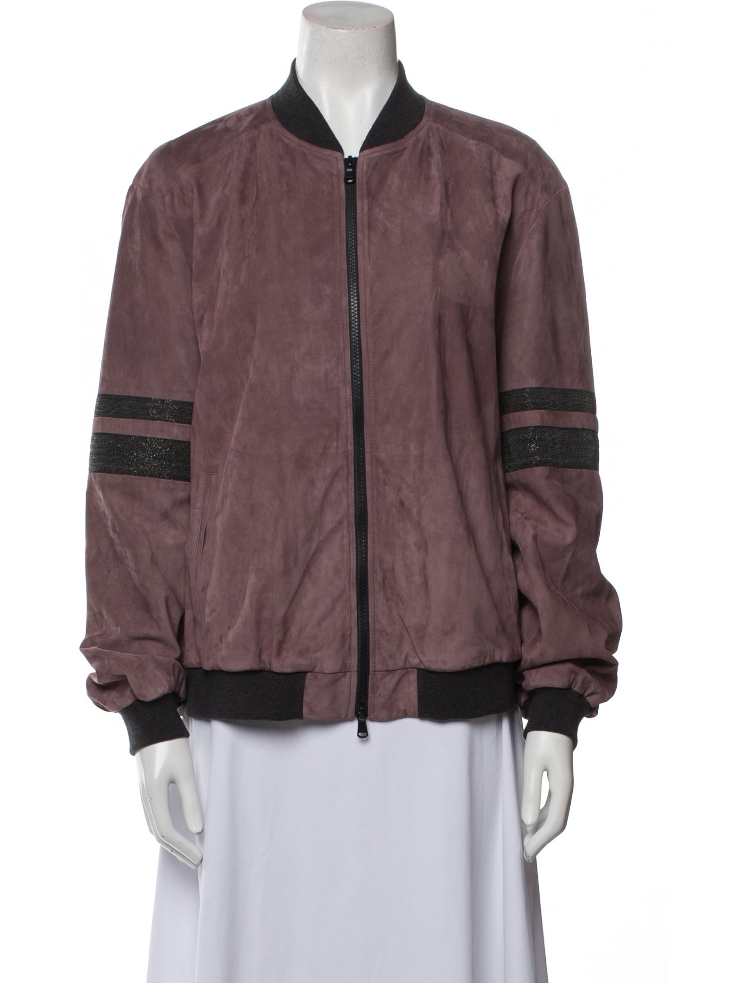 Brunello Cucinelli Leather Colorblock Pattern Bomber Jacket