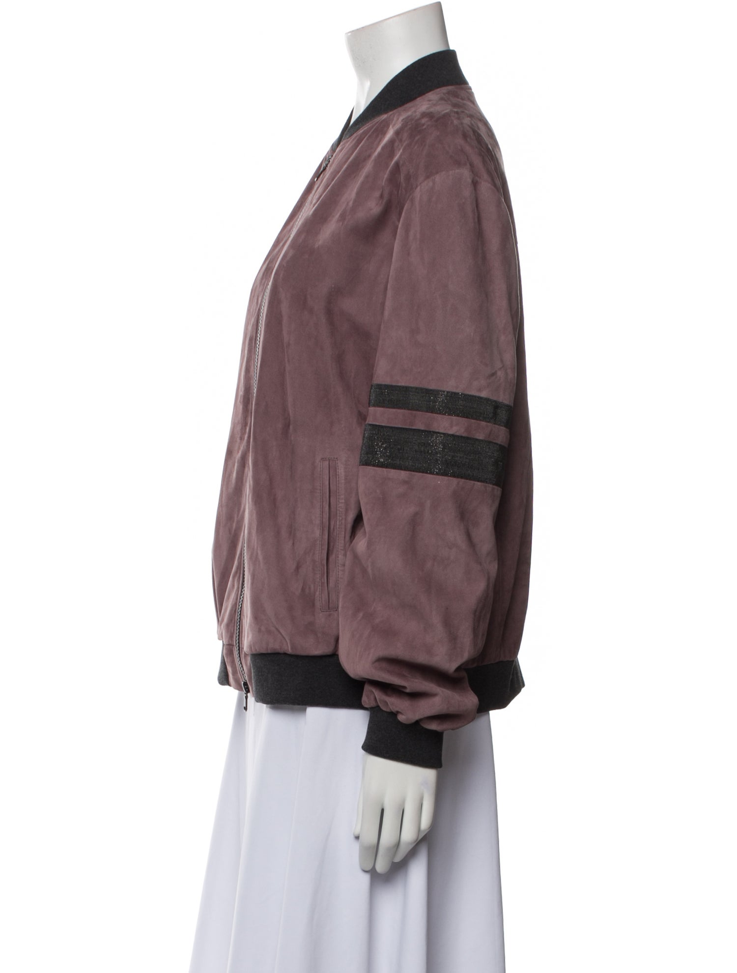 Brunello Cucinelli Leather Colorblock Pattern Bomber Jacket