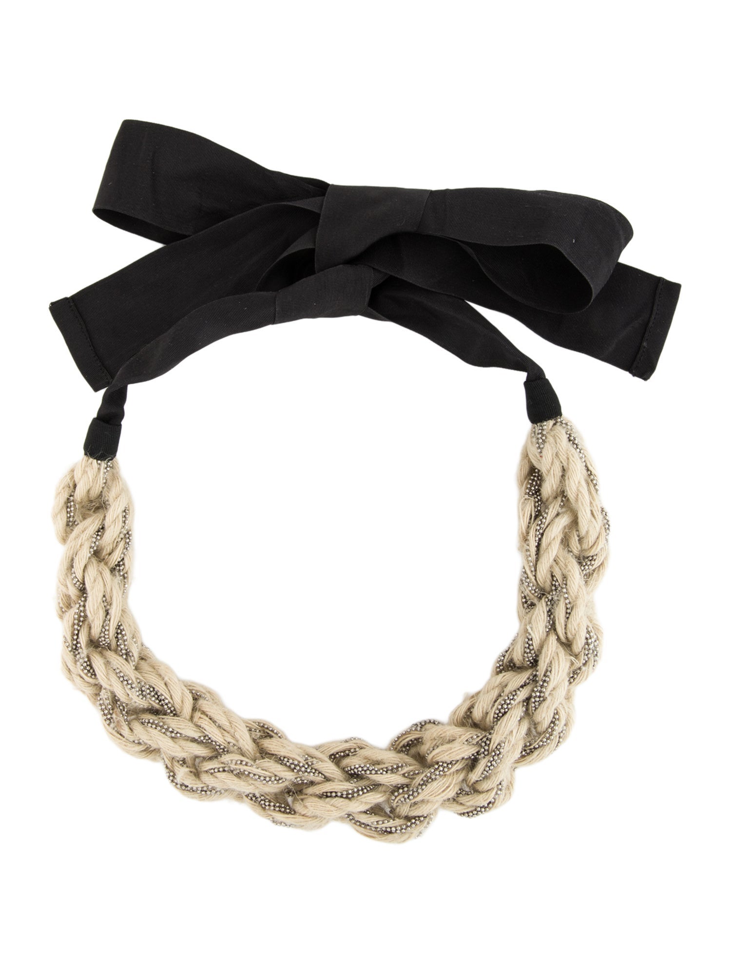 Brunello Cucinelli Raffia & Bead Choker Necklace