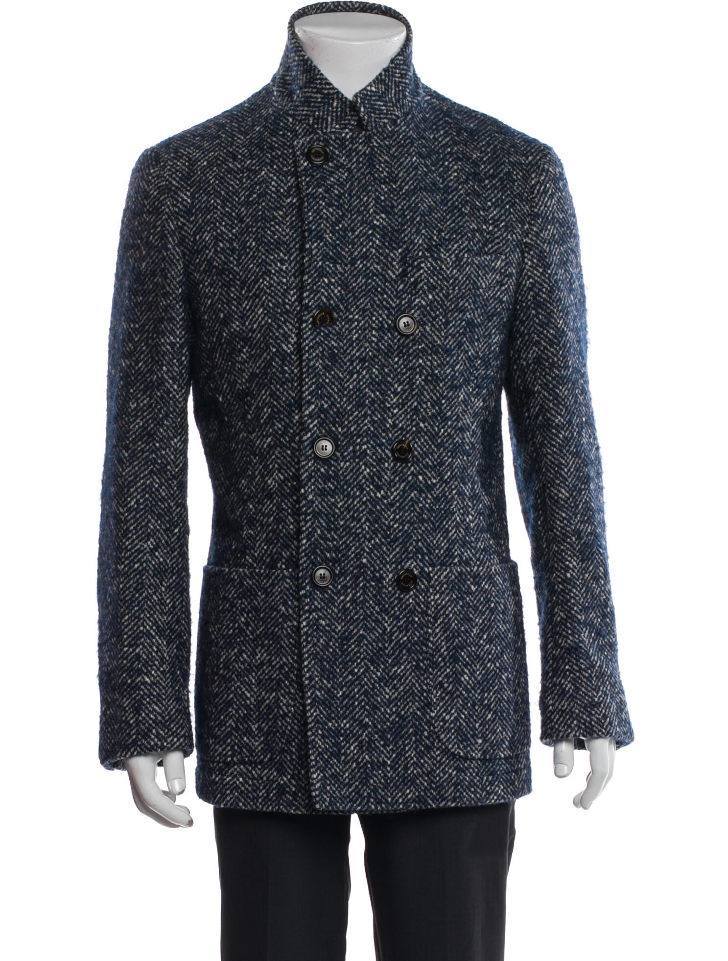 Brunello Cucinelli Cashmere Tweed Pattern Peacoat
