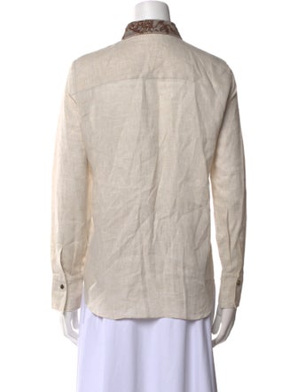 Brunello Cucinelli Linen Long Sleeve Button-Up Top