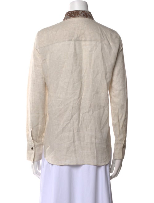 Brunello Cucinelli Linen Long Sleeve Button-Up Top