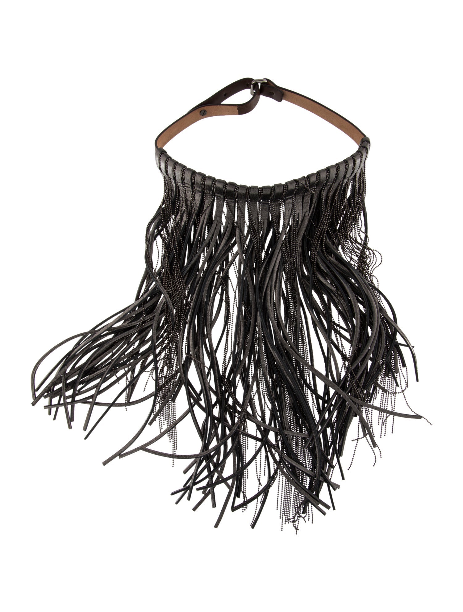 Brunello Cucinelli Leather and Monili Fringe Choker Necklace