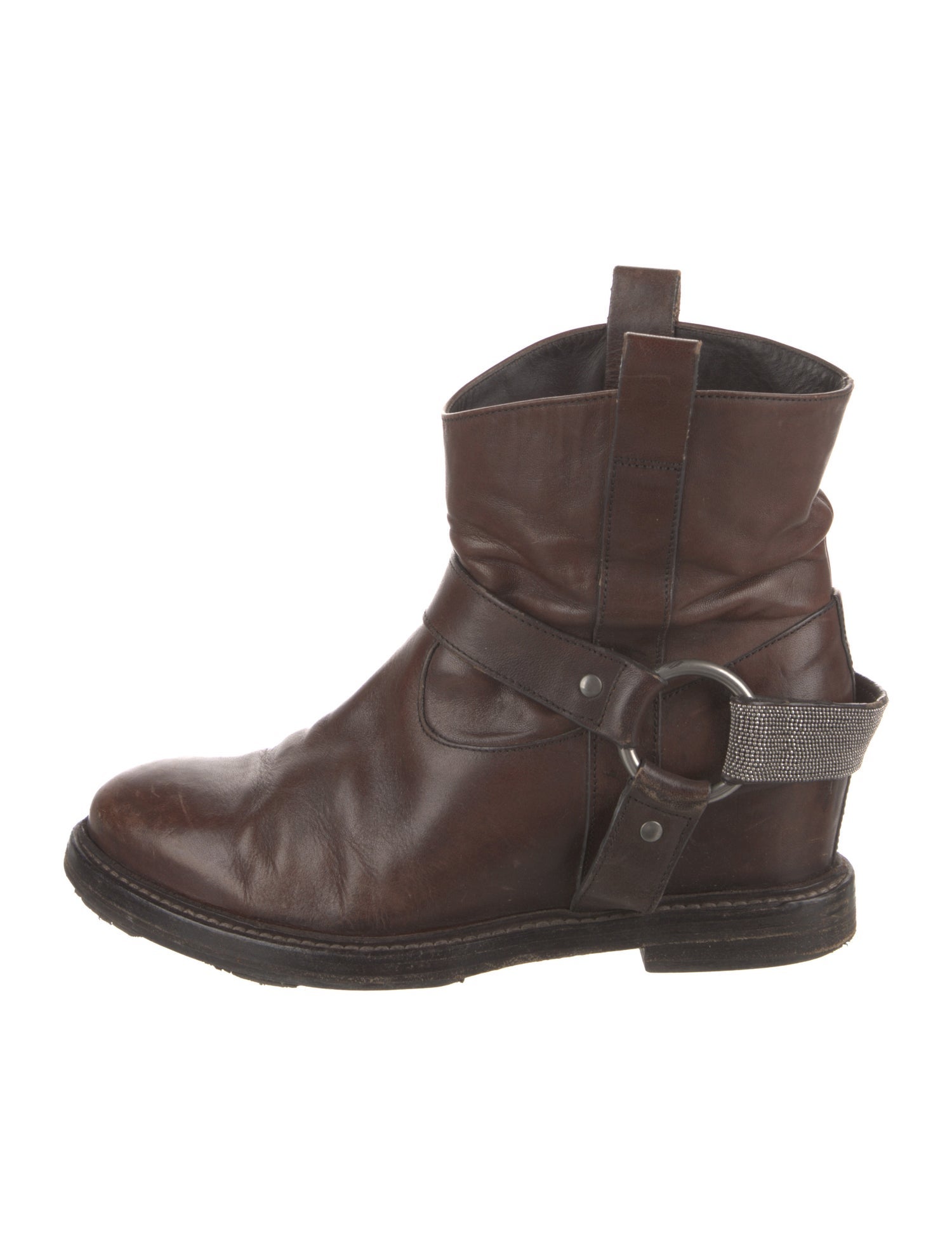 Brunello Cucinelli Monili Leather Moto Boots