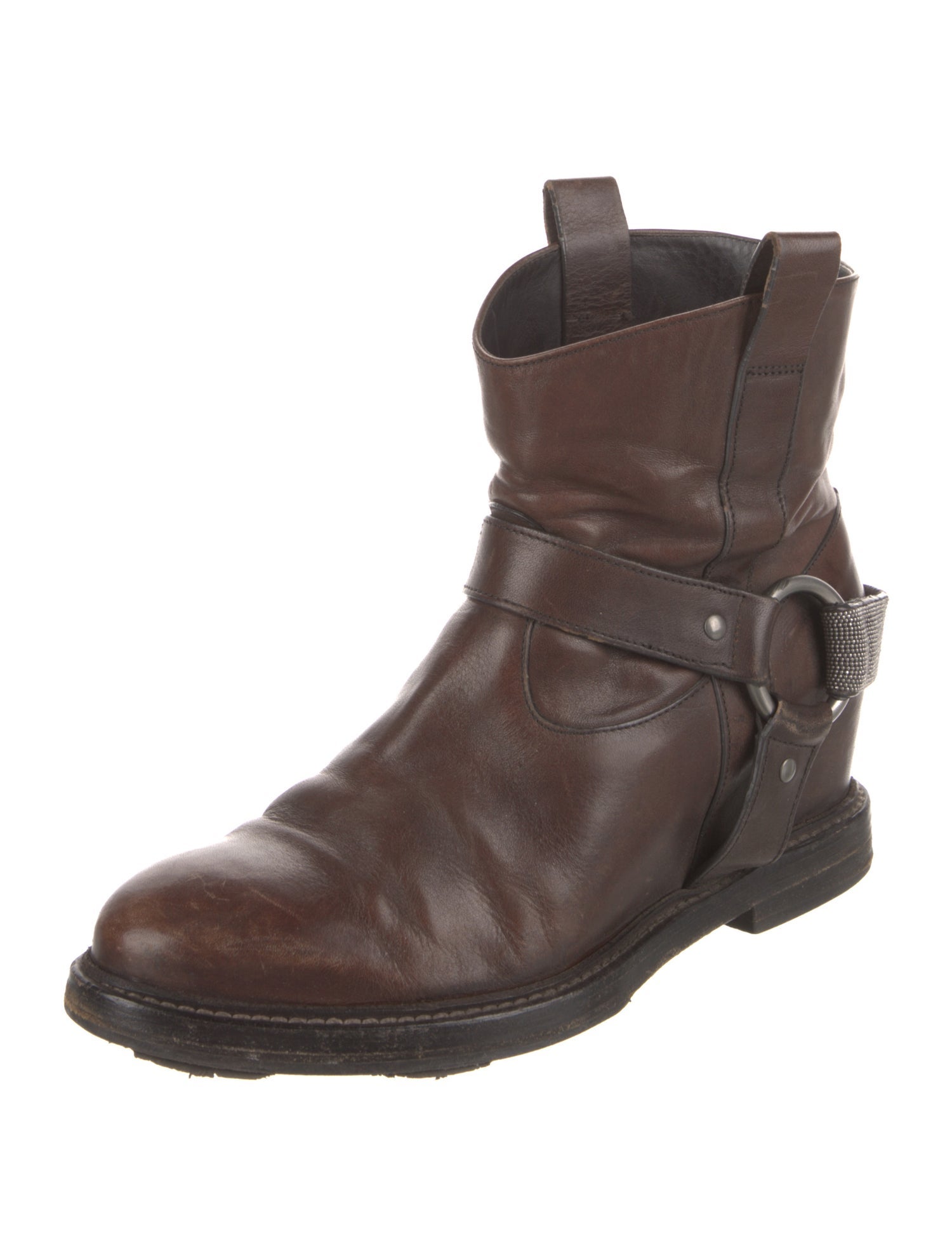 Brunello Cucinelli Monili Leather Moto Boots
