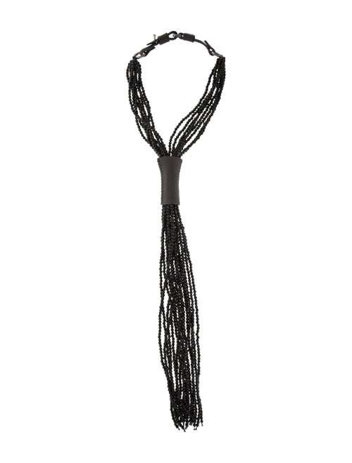 Brunello Cucinelli Onyx Bead & Leather Fringe Collar Necklace