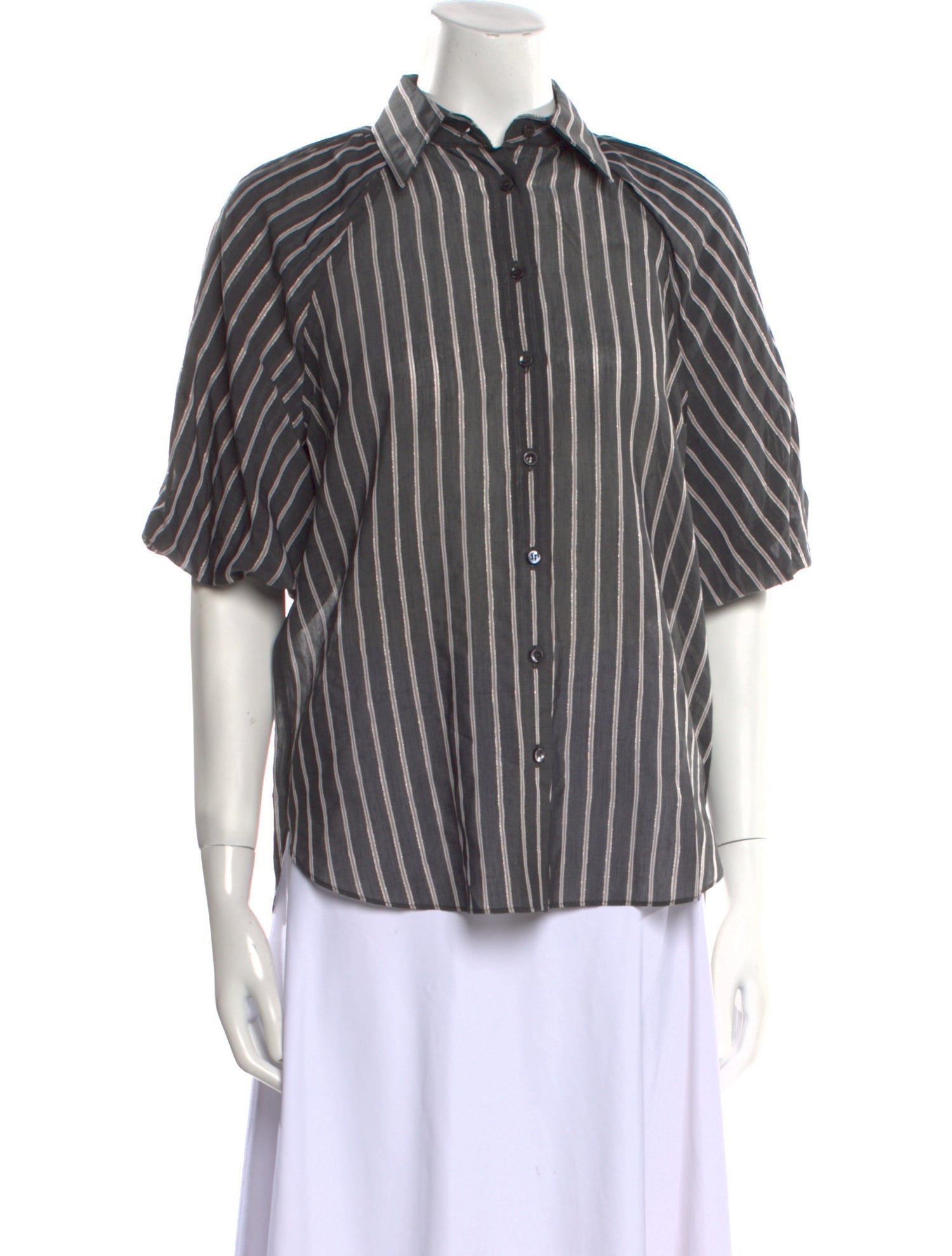 Brunello Cucinelli Striped Short Sleeve Button-Up Top w/ Tags