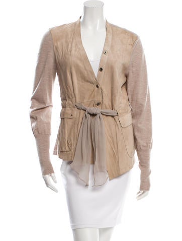 Brunello Cucinelli Suede-Accented Cashmere Cardigan