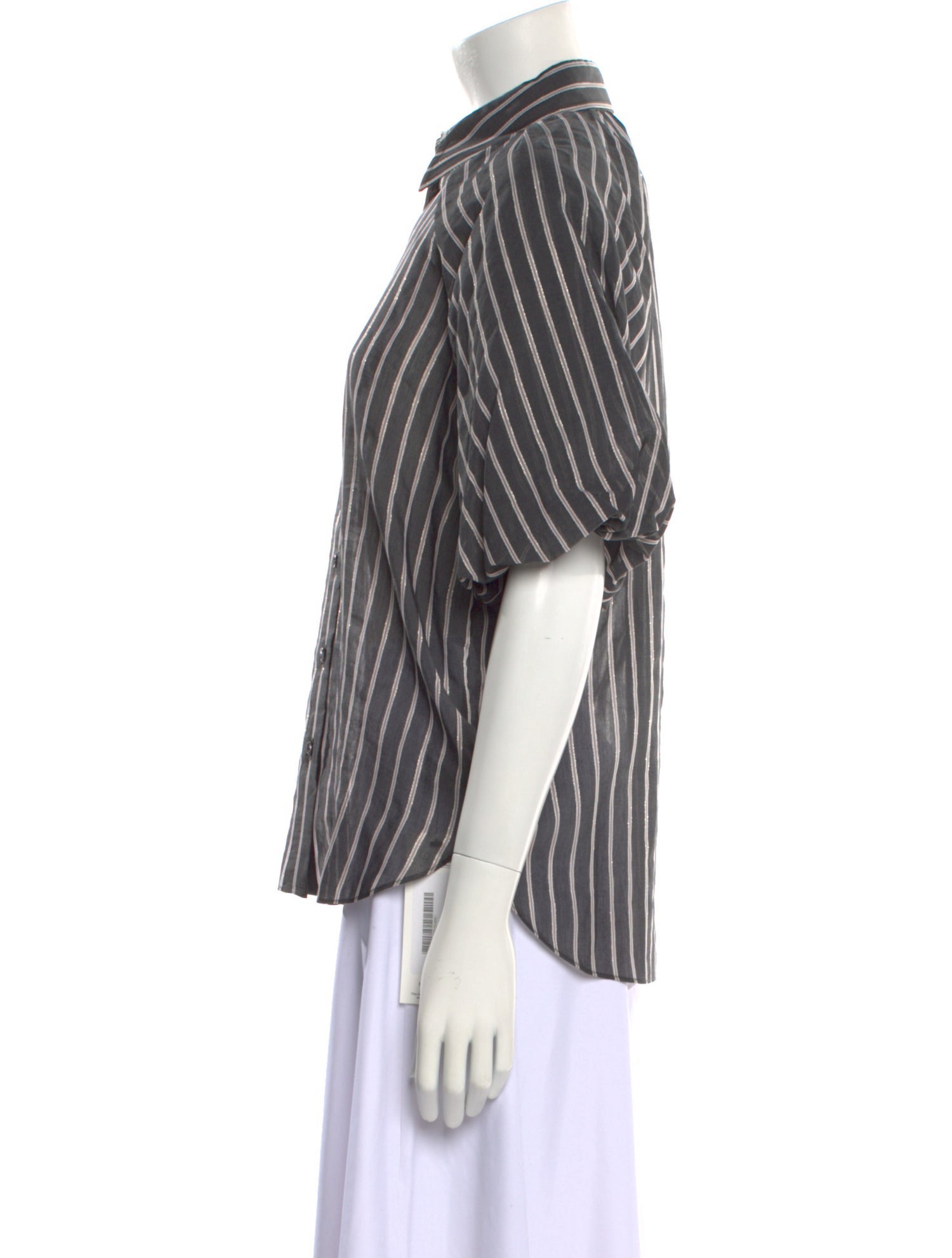 Brunello Cucinelli Striped Short Sleeve Button-Up Top w/ Tags