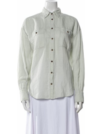 Brunello Cucinelli Linen Long Sleeve Button-Up Top