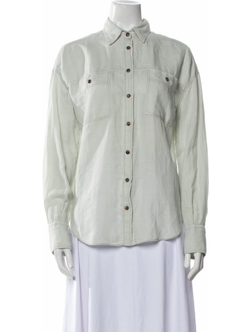 Brunello Cucinelli Linen Long Sleeve Button-Up Top