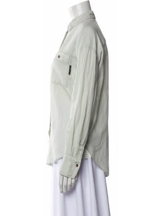 Brunello Cucinelli Linen Long Sleeve Button-Up Top