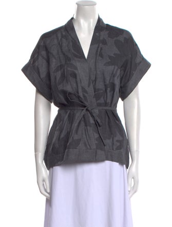 Brunello Cucinelli Linen V-Neck Blouse w/ Tags