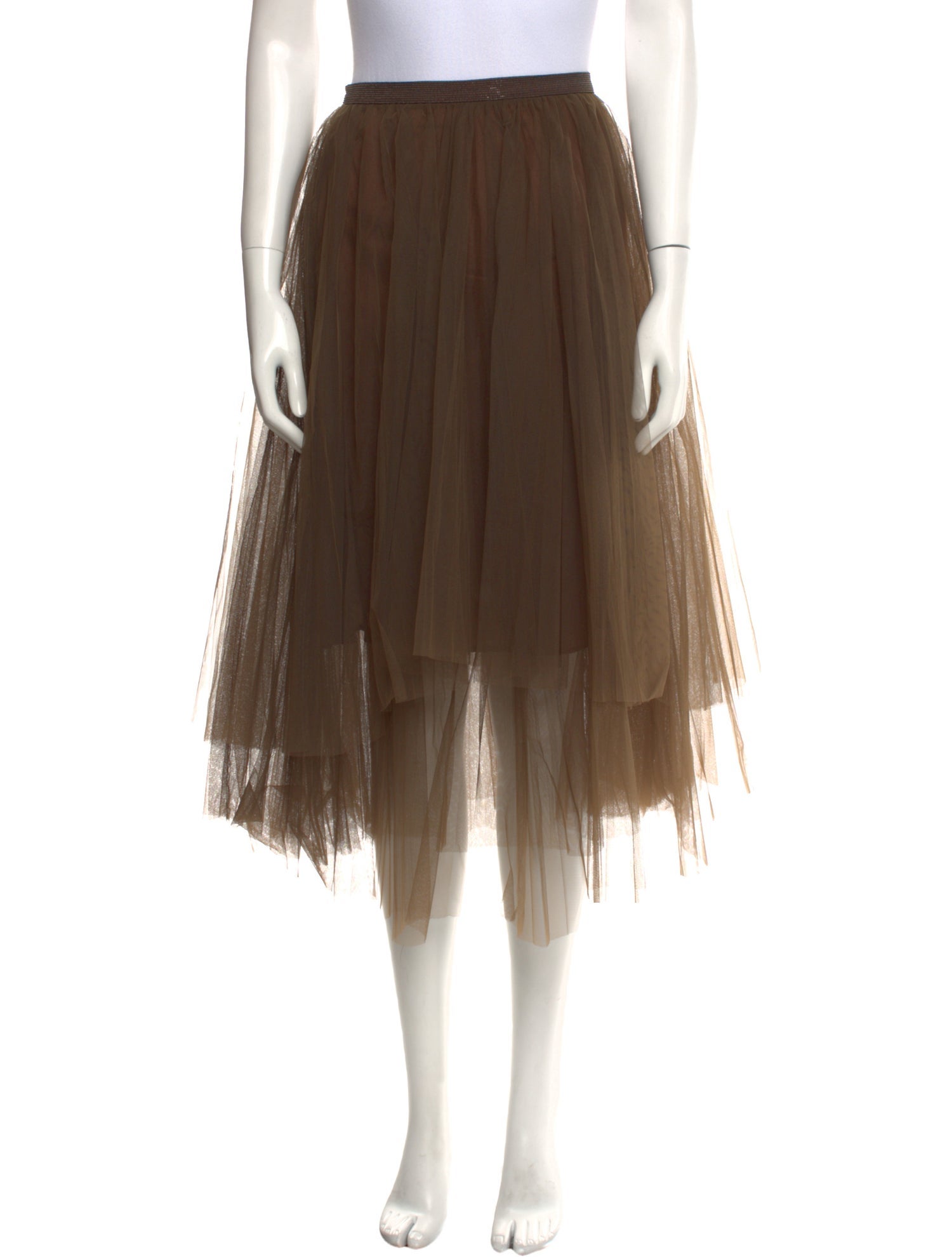 Brunello Cucinelli Mesh Accents Midi Length Skirt