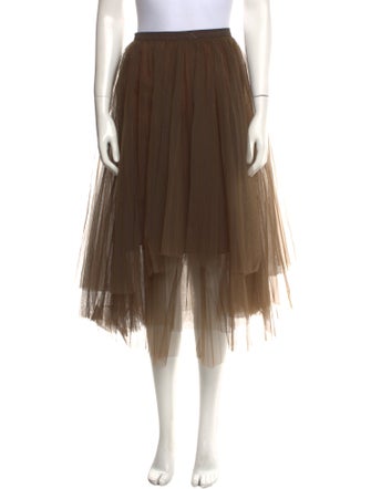 Brunello Cucinelli Mesh Accents Midi Length Skirt