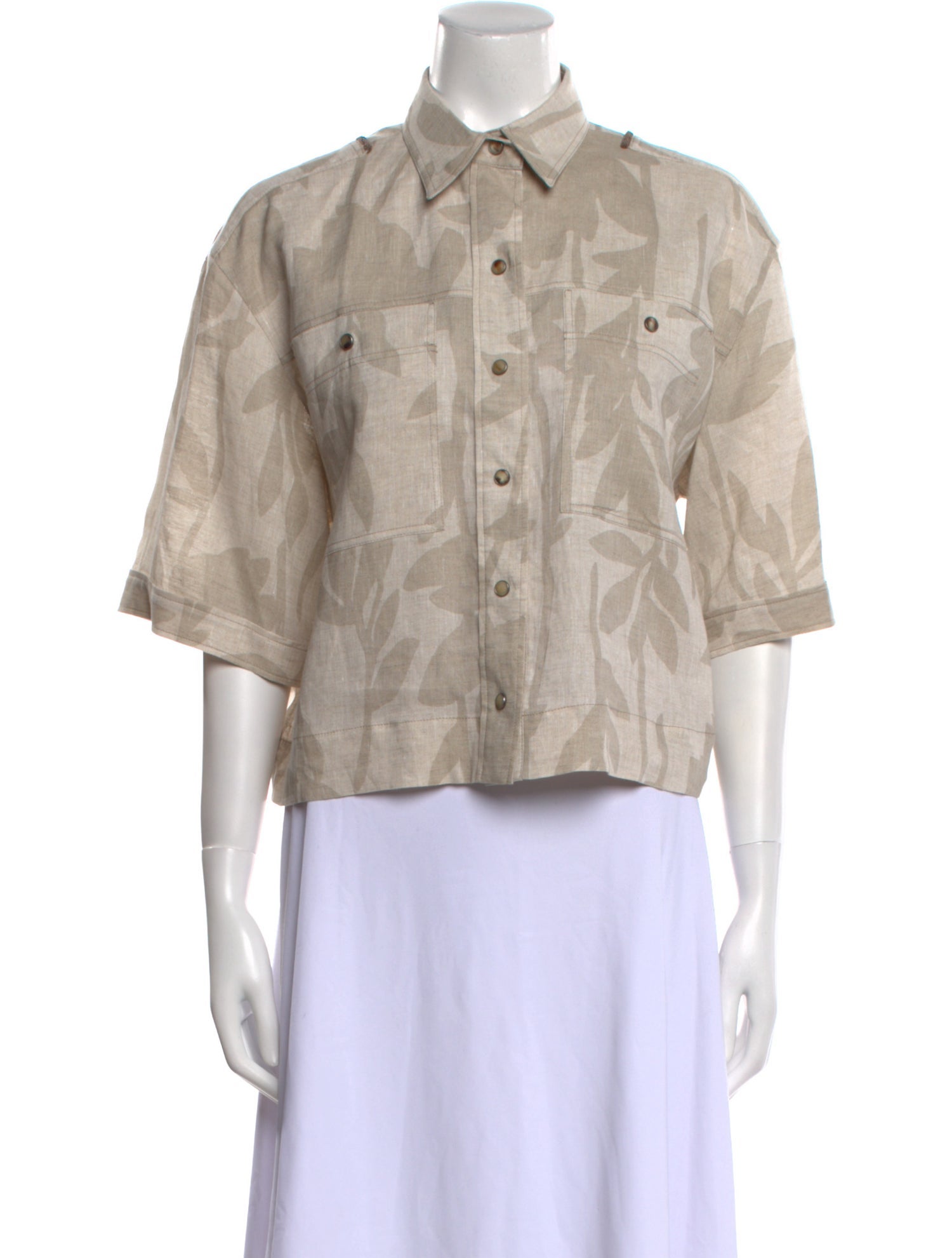 Brunello Cucinelli Linen Printed Button-Up Top w/ Tags