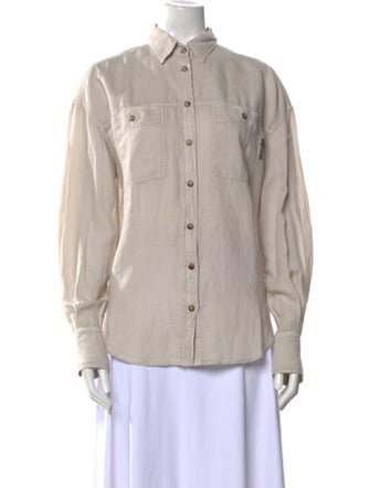 Brunello Cucinelli Linen Long Sleeve Button-Up Top