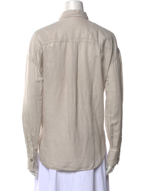 Brunello Cucinelli Linen Long Sleeve Button-Up Top