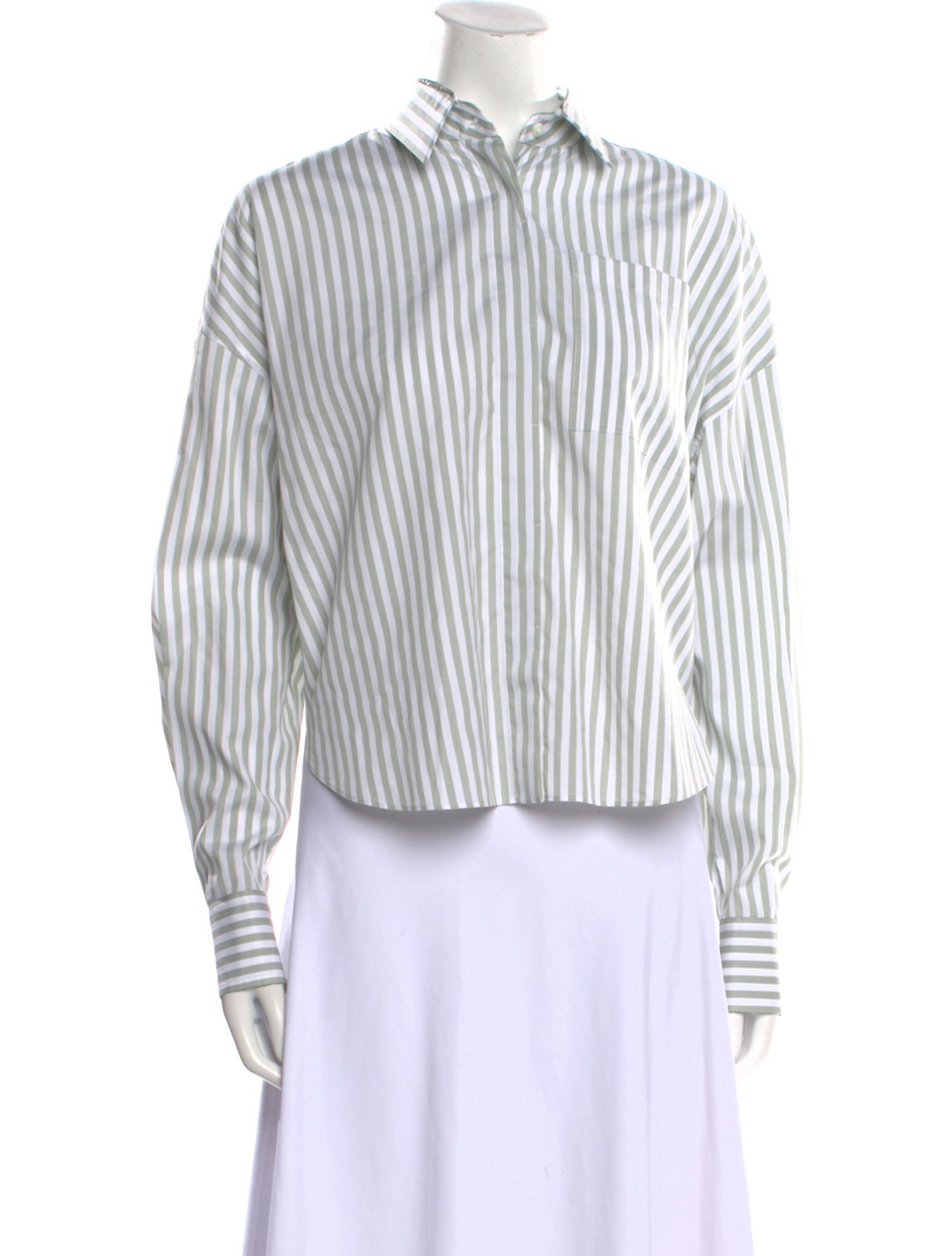 Brunello Cucinelli Striped Long Sleeve Button-Up Top w/ Tags