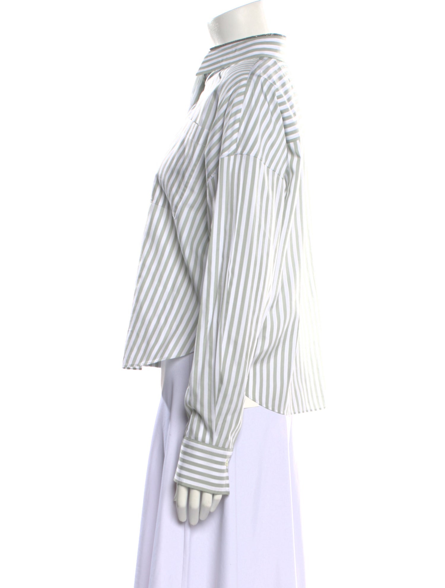 Brunello Cucinelli Striped Long Sleeve Button-Up Top w/ Tags