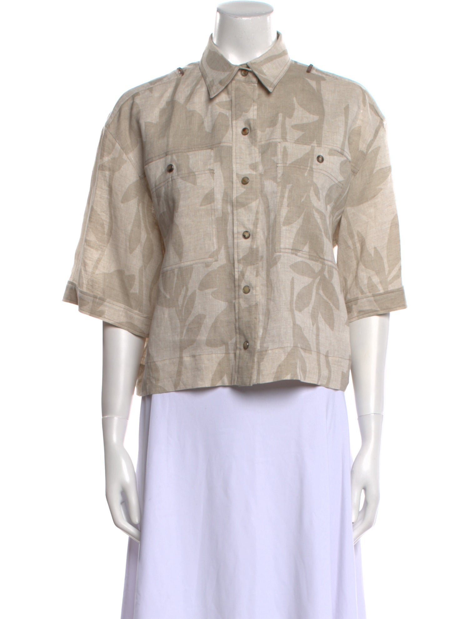Brunello Cucinelli Linen Three-Quarter Sleeve Button-Up Top w/ Tags