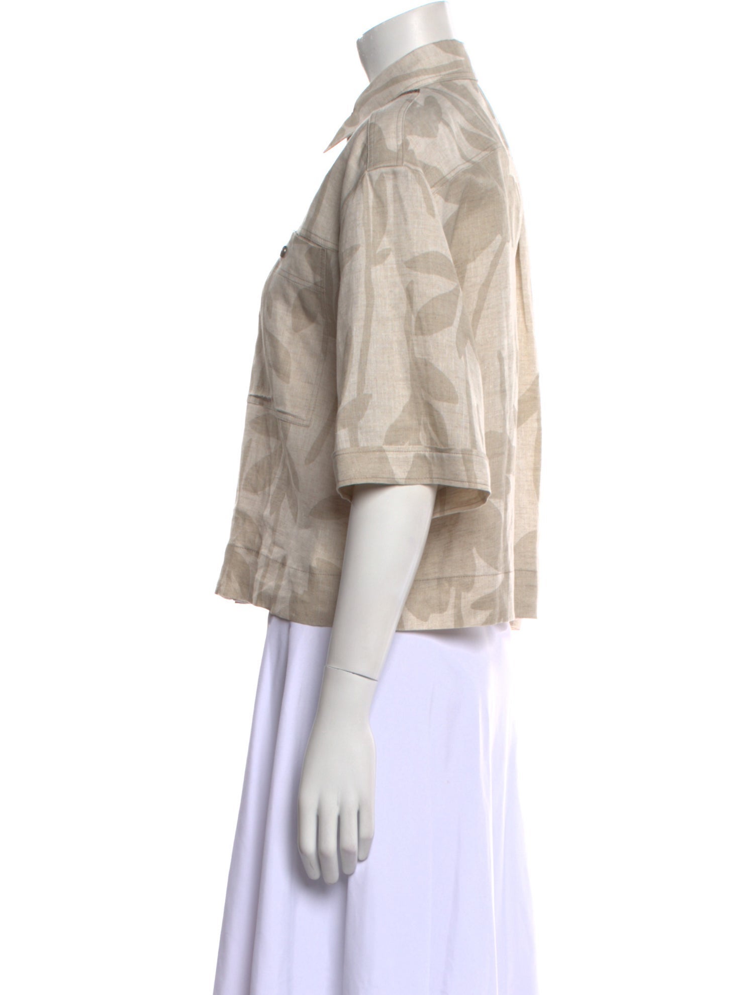 Brunello Cucinelli Linen Three-Quarter Sleeve Button-Up Top w/ Tags