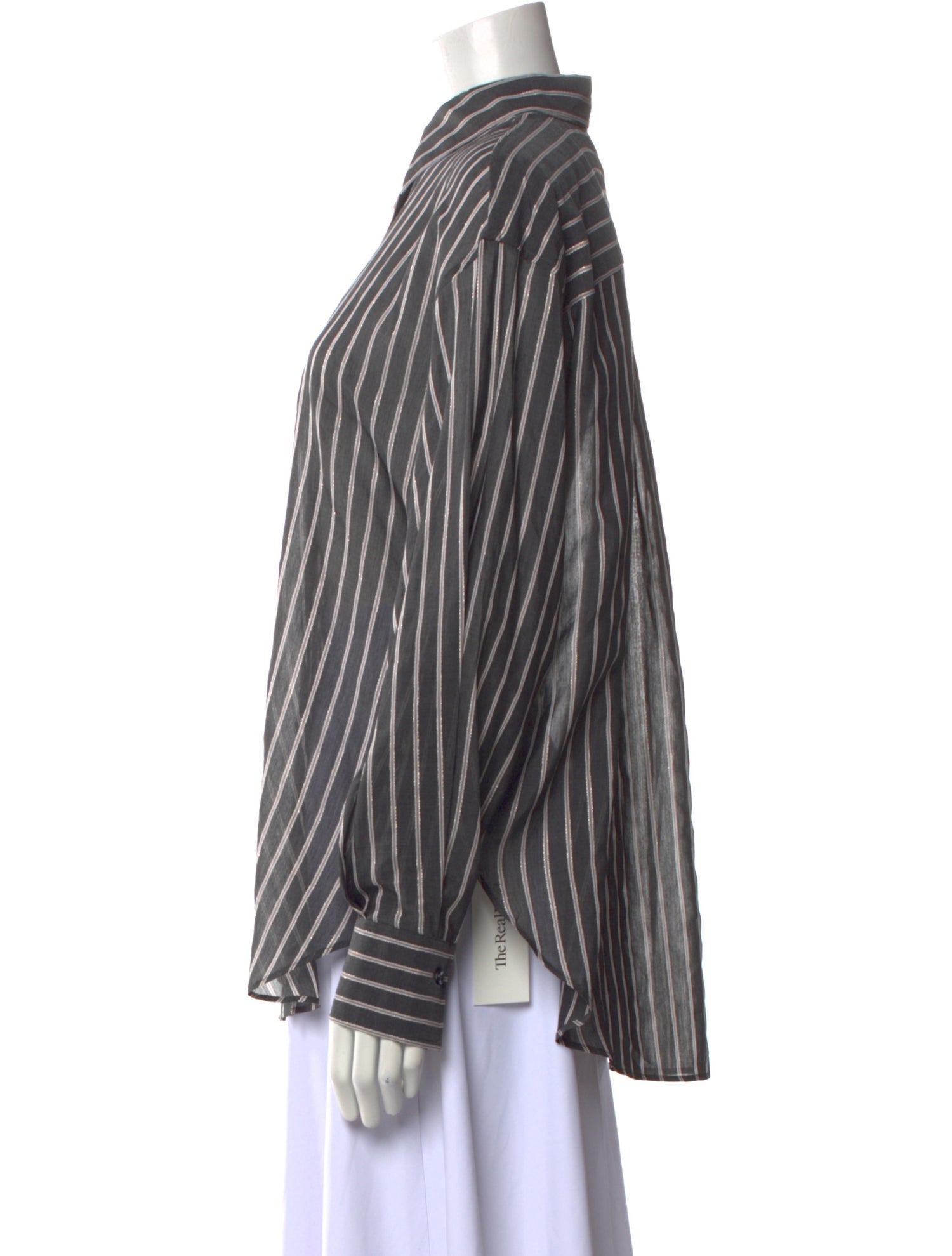 Brunello Cucinelli Striped Long Sleeve Button-Up Top w/ Tags