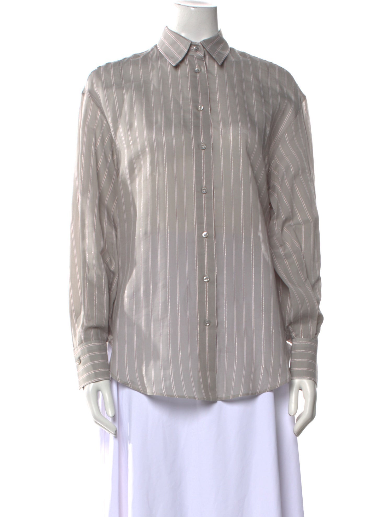 Brunello Cucinelli Striped Long Sleeve Button-Up Top w/ Tags