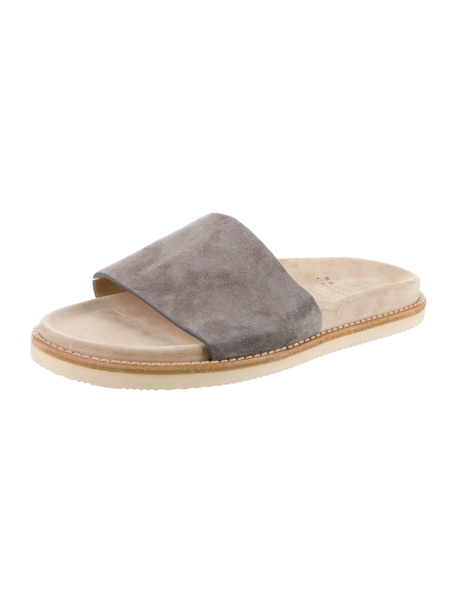 Brunello Cucinelli Suede Leather Trim Embellishment Slides