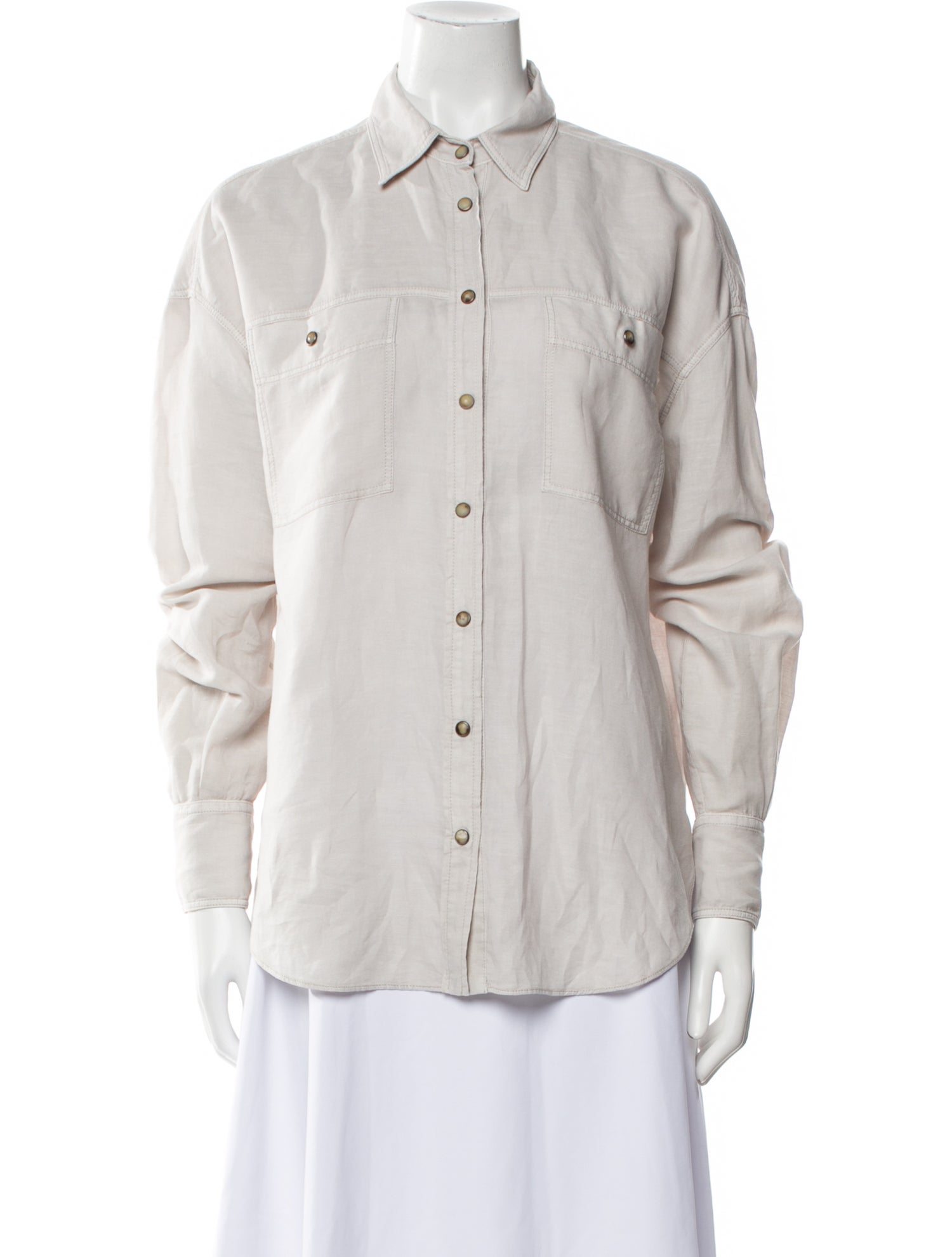 Brunello Cucinelli Linen Long Sleeve Button-Up Top w/ Tags