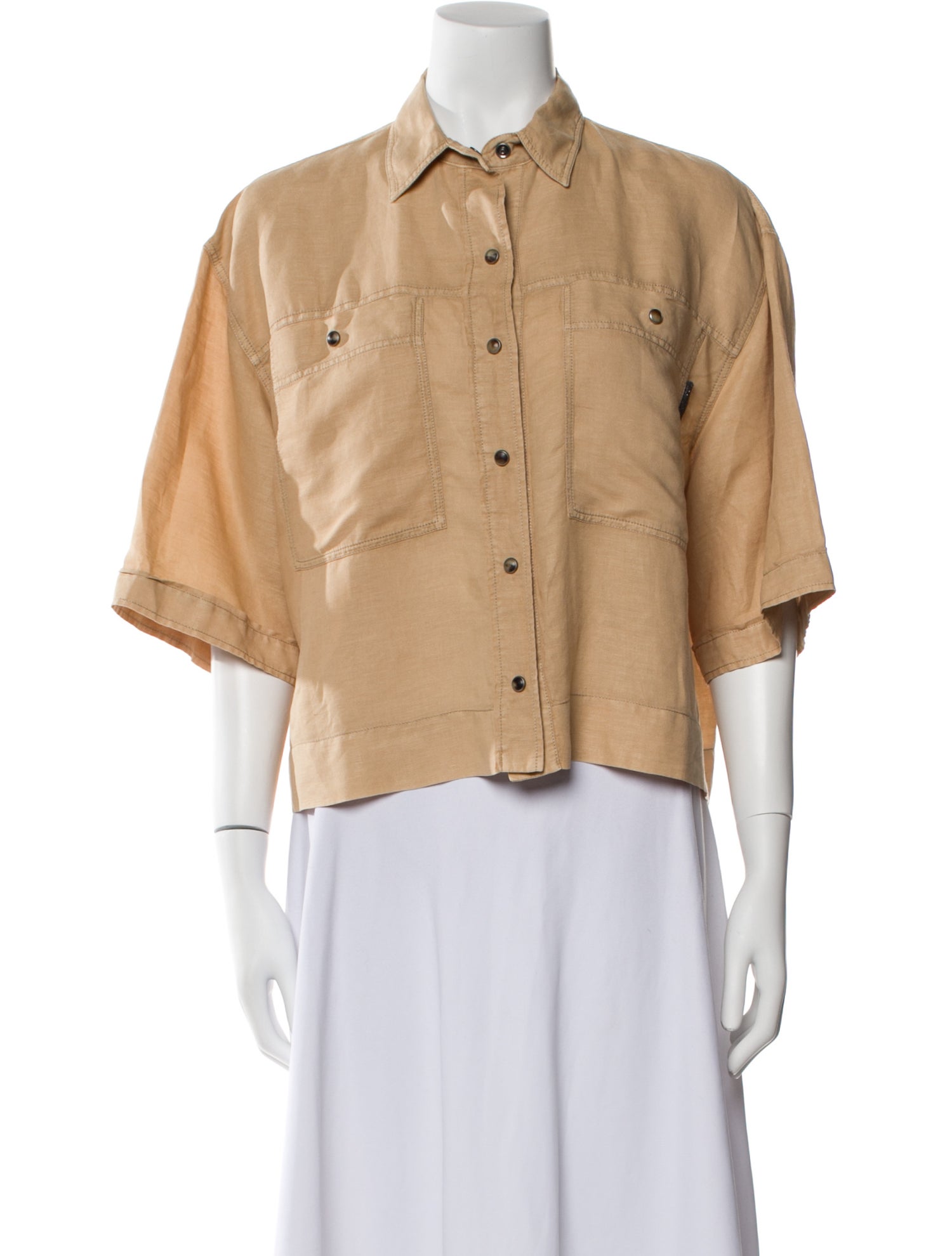 Brunello Cucinelli Linen Three-Quarter Sleeve Button-Up Top w/ Tags