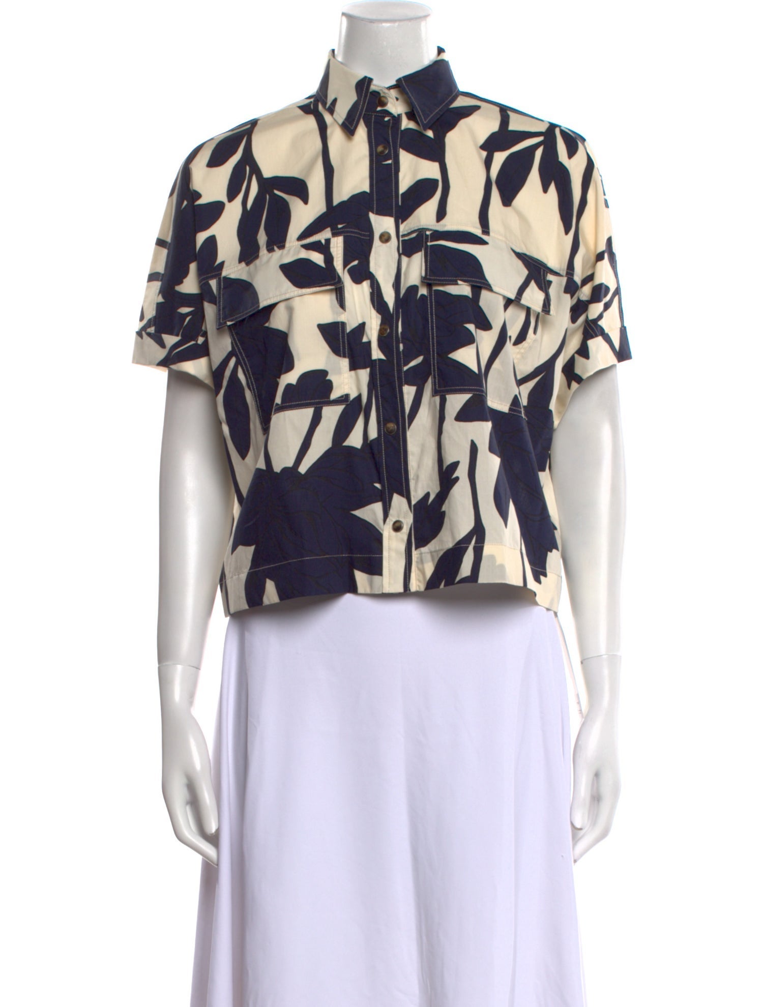 Brunello Cucinelli Printed Short Sleeve Button-Up Top w/ Tags