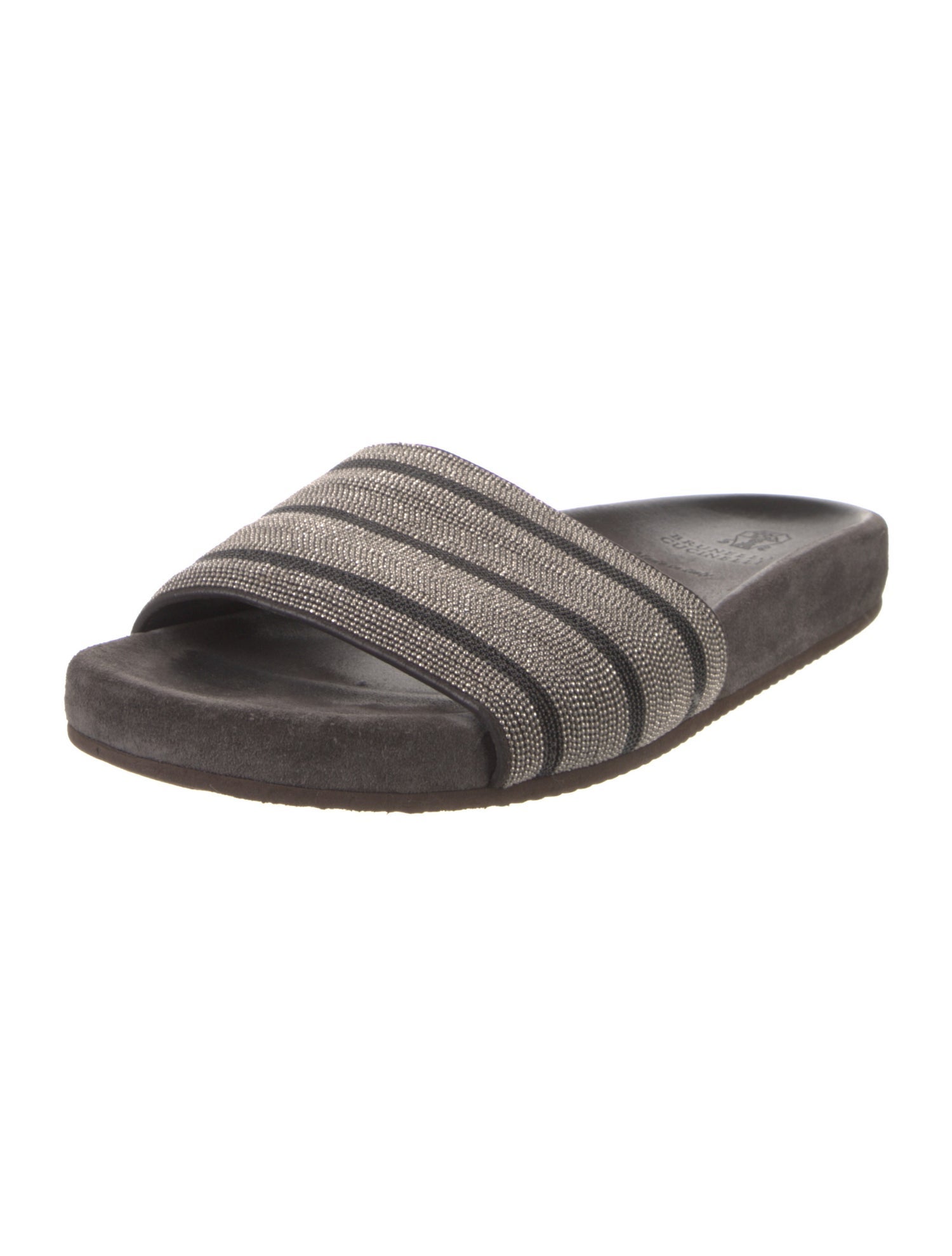 Brunello Cucinelli Suede Striped Slides