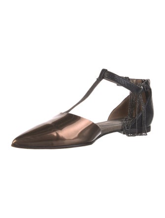 Brunello Cucinelli Monili Leather D'Orsay Flats