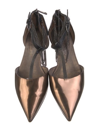 Brunello Cucinelli Monili Leather D'Orsay Flats