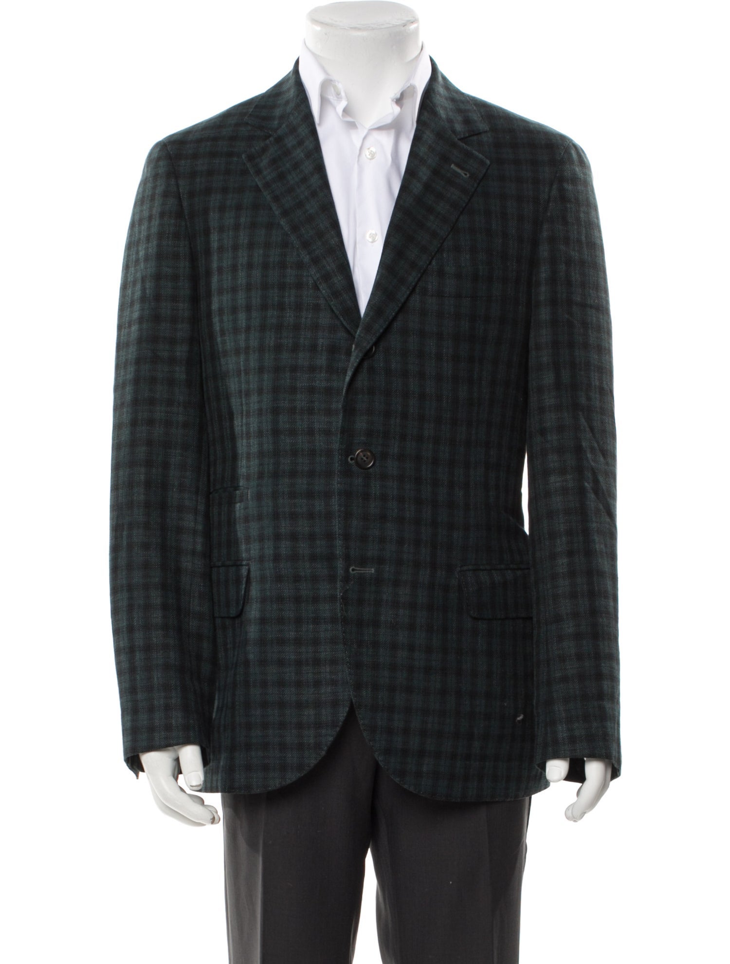 Brunello Cucinelli Linen Plaid Print Peacoat