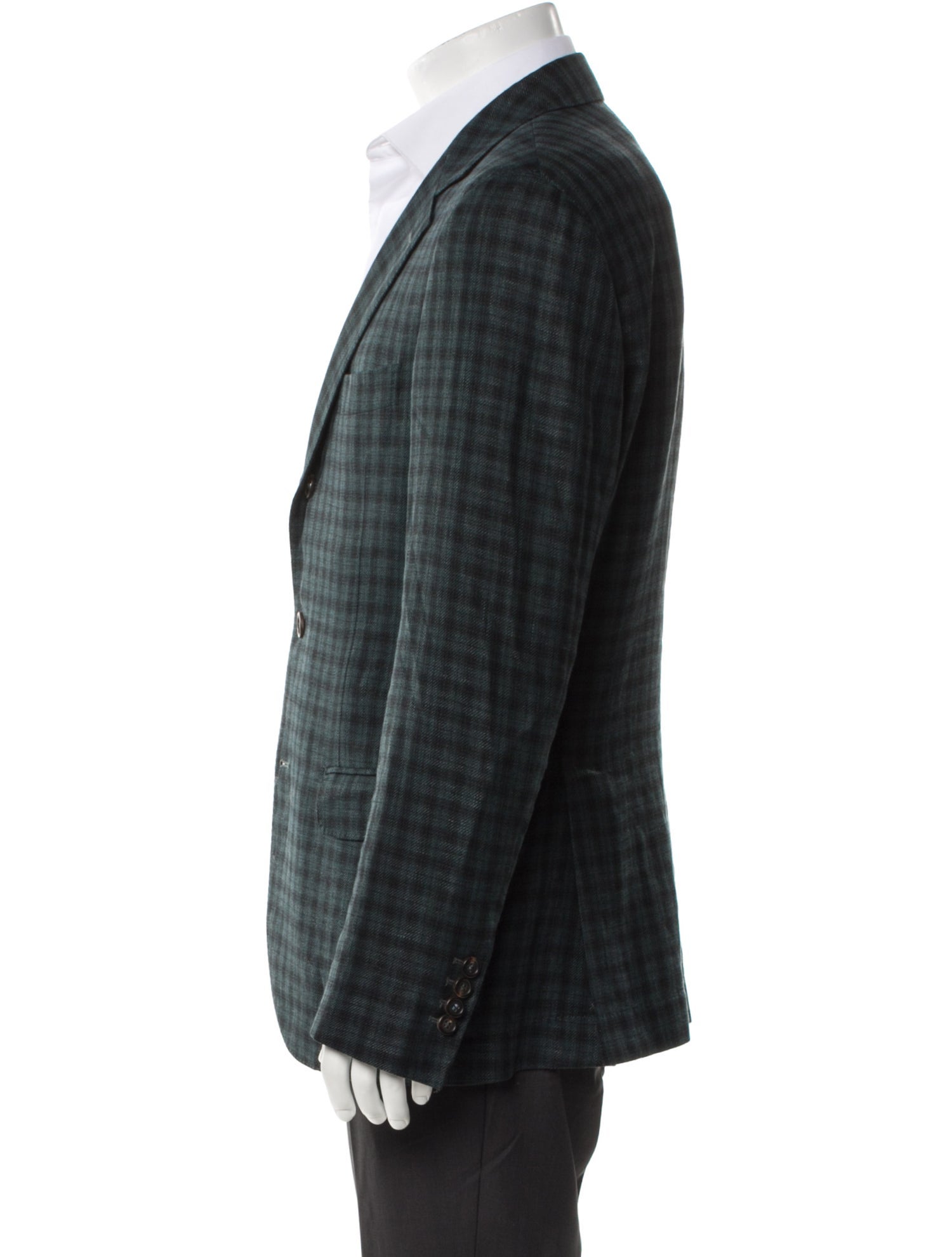 Brunello Cucinelli Linen Plaid Print Peacoat