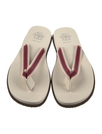 Brunello Cucinelli Leather Striped Flip Flops