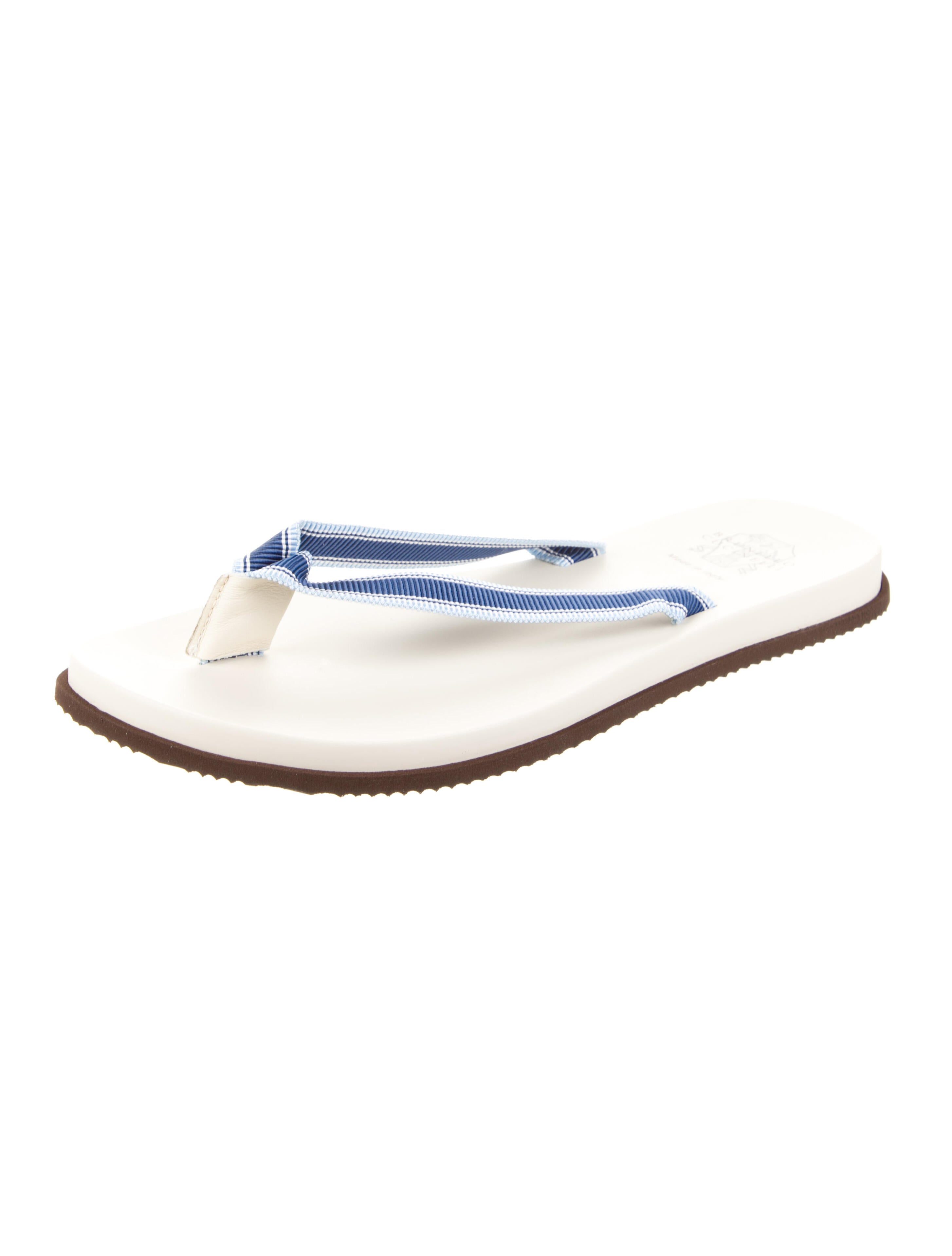 Brunello Cucinelli Leather Striped Flip Flops