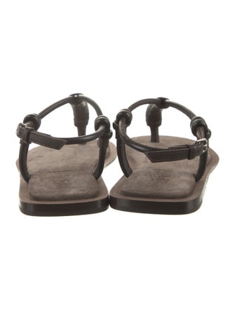 Brunello Cucinelli Leather Beaded Accents T-Strap Sandals