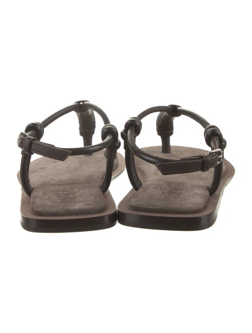 Brunello Cucinelli Leather Beaded Accents T-Strap Sandals