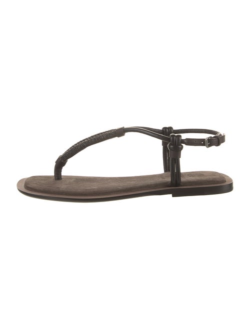 Brunello Cucinelli Leather Beaded Accents T-Strap Sandals